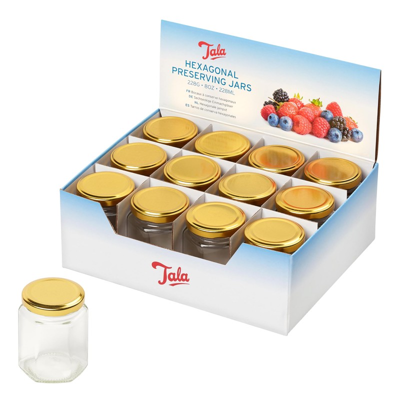 Tala Hexagonal Preserving Jar with Gold Screw Lid, 8oz (228ml),