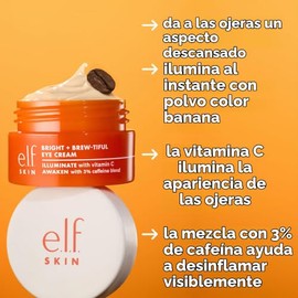 E.l.f. SKIN Bright + Brew-tiful Eye Cream Mini, Crema para Ojos, Ayuda a Iluminar Ojeras y Reducir Hinchazón, Vegano