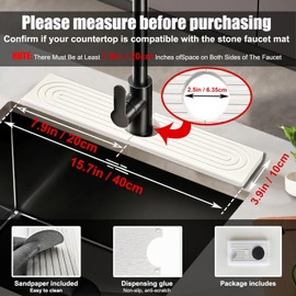 Faucet Mat for Kitchen Sink, Diatomite Fast Drying Stone Sink Tray, Super Absorbent Stone Kitchen Sink Splash Guard Drip Mat for Kitchen and Bathroom Counter,White 40x10cm