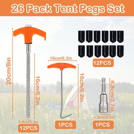 Feluxor Tent Pegs with Thread Rotatable Pack of 12 Pegs Camping with Thread Screw Pegs Long Pegs Stable Tent Hooks Screw Pegs for Hard Ground Forest Meadows Grass
