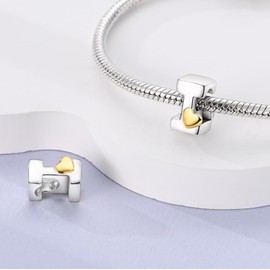 PARCOM S925 Sterling Silver Charms for Bracelets and Necklaces, Letter Charms A-Z for Bracelet Necklace with Golden Heart Initial Beads Pendants Jewelry Bracelets for Women, Metal Silver, Cubic