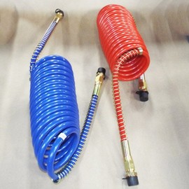 15' RED AND BLUE COIL COILED AIR LINE HOSE SET - TRAILER BRAKE - 1/2" Fittings