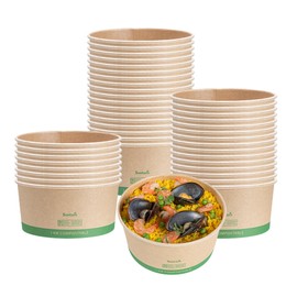 Restaurantware Paper Food Containers 50 Pack Of 44 oz Disposable Round Kraft Salad Bowls Sustainable Stackable Greaseproof Meal Prep Take Out Containers For Ice Creams, Soups, Snacks And Desserts