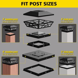 T-SUN Solar Post Cap Lights 6 Pack – Outdoor Waterproof RGB Color Changing Light for 3.5x3.5 4x4 5x5 5.5x5.5 Wood/Vinyl Fence Posts, Solar Deck Lights for Patio, Garden, Porch