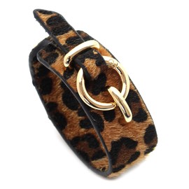 SHIMERITI Punk Rock Leopard Pattern Wide Pu Leather Adjustable Cuff Bracelet(Dark Brown)