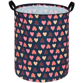 ACMUUNI 19.7" Round Kids Laundry Basket Love Heart Gift Basket Storage Laundry Hamper Laundry Basket Baby Toys Nursery Bin with Handles,Storage Basket for Kids Room Bedroom Decor