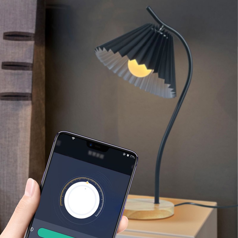 Table Lamp with Cloth Pleated Lampshade Metal Modern Nightstand Bedside