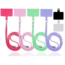 CKANDAY 4 Pack Universal Nylon Neck Crossbody Cell Phone Lanyards + 6 Pieces Replacement Sticker Patches Tab, Adjustable Detachable Strap Safety Tether and Pads for Most Smartphone, 4 Colors