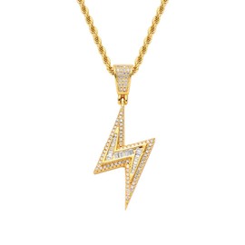 Kawailay Flash Necklace Rhinestone Flash Pendant Chain Rock Punk Hip Hop Gold Chain Rapper Biker Cool Necklace for Men Women - Gold, Rhinestone Metal