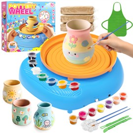 Pottery Wheel for Kids– Complete DIY Pottery Painting Kit for Ages 8-12 Beginners with 4 Air-Dry Clay Packs and Tools, Arts & Crafts Supplies Toys Birthday Gift for Boys Girls 6+ Years Old (Blue)