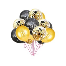 Happy 30th birthday balloons-Party Decor - Celebration Pack of (Black.Goldand and clear)