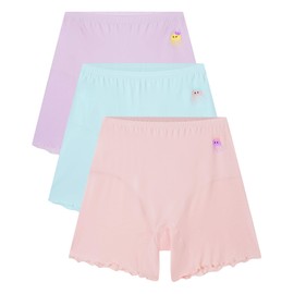 AMYNICE - Paquete de 5 pantalones cortos de bicicleta para niñas, transpirables, para debajo de los pantalones cortos, cómodos, para debajo del vestido, 3-12T, Azul/Morado/Rosa, 5-6 Años