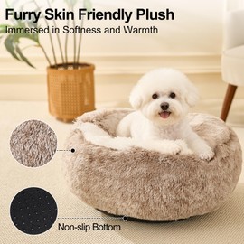 Calming Dog Beds & Cat Cave Bed with Hooded Cover,Removable Washable Round Beds for Small Medium Pets,Anti-Slip Faux Fur Fluffy Coved Bed for Improved Sleep,Fits up to 15/25 lbs(Medium,24"x24")