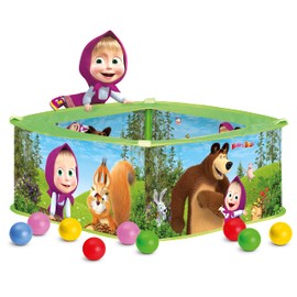 Mascha und der Bär Ball Pit with Colourful Balls, Toy for Children (Square Ball Pool with 50 Colourful Balls, Suitable from 18 Months, Size: 75 x 75 x 30 cm), Multi-Colour