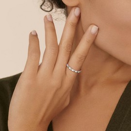 RANDES Peridot Ring Half Eternity Band 925 Sterling Silver Stacking Ring August Birthtone Rings for Women 2.7mm Thin Anniversary Band Size 6