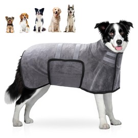 Zepphi Dog Bathrobe, Microfibre Dog Bathrobe, Quick-Drying, Dog Towel with Velcro Fastening and Adjustable Shrink Band, Super Absorbent Pet Drying Coat (Large Dogs)