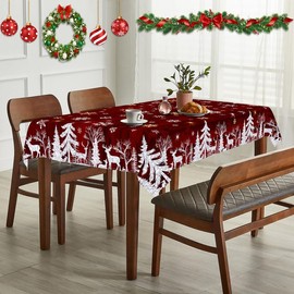 UMURILXY Christmas Red Wood Board Polyester Tablecloth Rectangular 52x70 Inch, Xmas Winter Pine Trees Washable Table Cloth Picnic Party Table Cover for Kitchen Dinning Room Decor