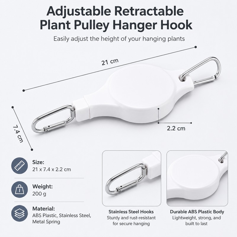 Retractable Plant Pulley Hanger for Hanging Baskets – Adjustable Hook