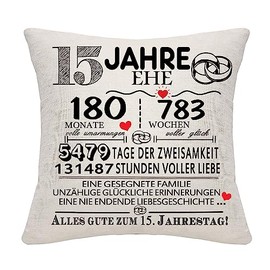 Bommex 15 Years Marriage Gift 15th Wedding Anniversary Pillow Cover Keepsake Decoration Gift for Couples Parents Women Men Mom Dad Husband Wife Grandma Grandpa Aunt Uncle Friends (15th Anniversary)