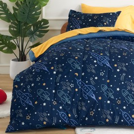 Sonive Kids Comforter Sets Boys Queen/Full Size, Breathable Cute Kids Bedding, 7 Pieces, Space Ship