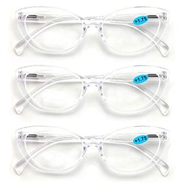 V.W.E. 3 Pairs Lot Women Cateye Translucent Clear Floral Pattern Fashion Reading Glasses Reader (3 Crystal Clear, 1.50)