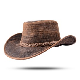 HADZAM Elephant Skin Themed Australian Style Leather Cowboy hat Shapeable into Outback hat for Men & Women (US, Alpha, Medium, Brown)