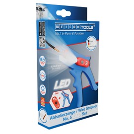 WEICON Wire Stripper No. 5 LED Kit - 0.2-6mm² Precision Stripping Pliers with 3 Brightness LED for Dark Work Areas
