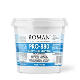 Roman - calcomanía de papel pintado ultra transparente, pegamento transparente, cero VOC, PRO-880 (32 onzas - 80 pies cuadrados) Pies.) | Para la mayoría de tipos y pesos de revestimiento mural