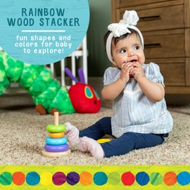 KIDS PREFERRED World of Eric Carle, The Very Hungry Caterpillar Wooden Stacker with Colorful Rainbow Rings, 7 Inch Stacking Solid Wood Educational Developmental Toy –Sorting and Stacking, Multicolor