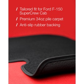 Floor Mats for Ford F150 - Tailored Fit for 2015-2025 Ford F-150 SuperCrew Cab Lightning Truck - Front & 2nd Row Set of 3 - Rubber Anti-Slip Back - 22oz Heavy Duty Carpet Mat - All Weather Car Liner