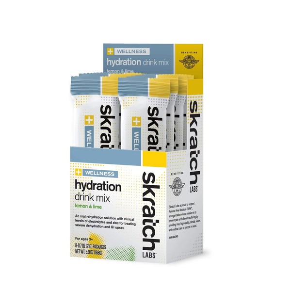 SKRATCH LABS Wellness Hydration Drink Mix, Lemon and Lime (8 Pack Single Serving), Oral Rehydration Solution, ORS, Vegan, Non-GMO, Gluten Free, Dairy Free, Kosher