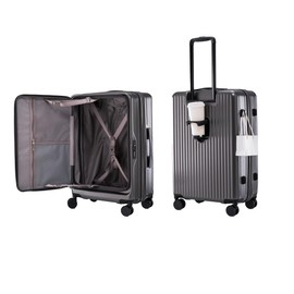 HotWay 26 Inch Expandable Checked Luggage with Cup Holder, Hardside TSA Approved Luggage with Spinner Wheels, Top Opening Suitcase For Travel, Gray