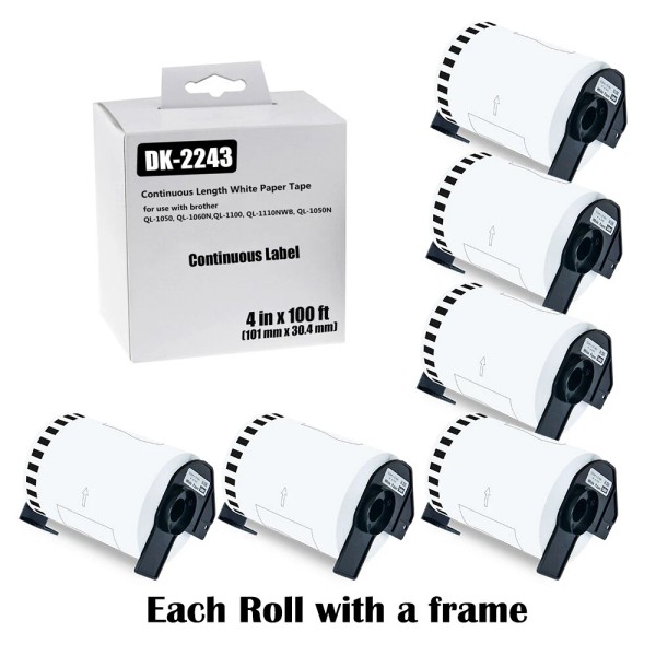 for Brother Printer 6Rolls 4"x100' Continuous Paper Tape DK-2243 for