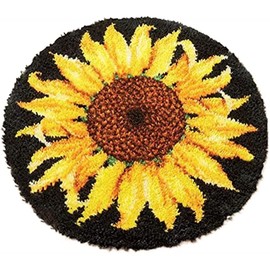 Latch Hook Rug Kit, Sunflower Pattern Printed Canvas DIY Rug Crochet Yarn Kits, Embroidery Decoration 20.4" X 20.4"
