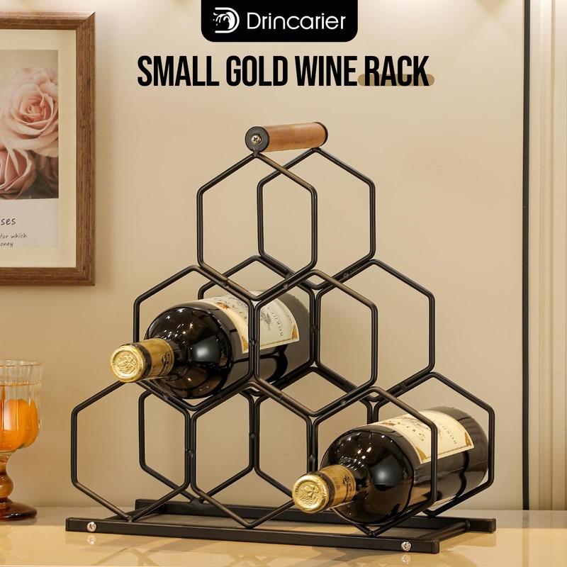 Drincarier Small Black Wine Rack 6 Bottle Holder Countertop -