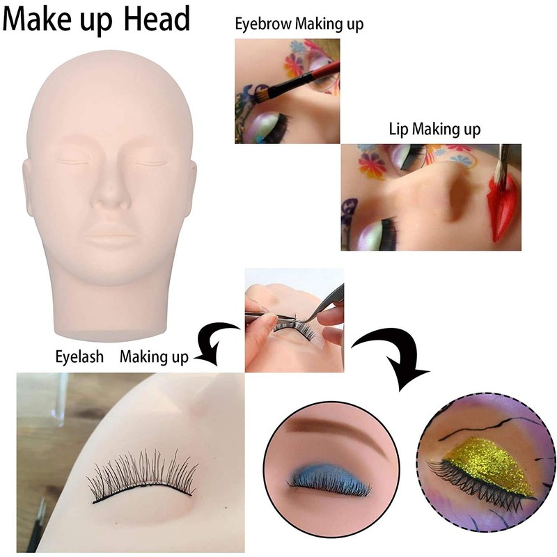 Training Mannequin Makeup Practice Flat Head Eye False Eyelashes Eyelash