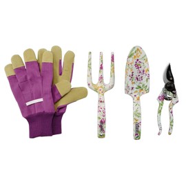 Draper 08993 Garden Tool Set with Floral Pattern (4 Piece), Heavy Duty, Purple