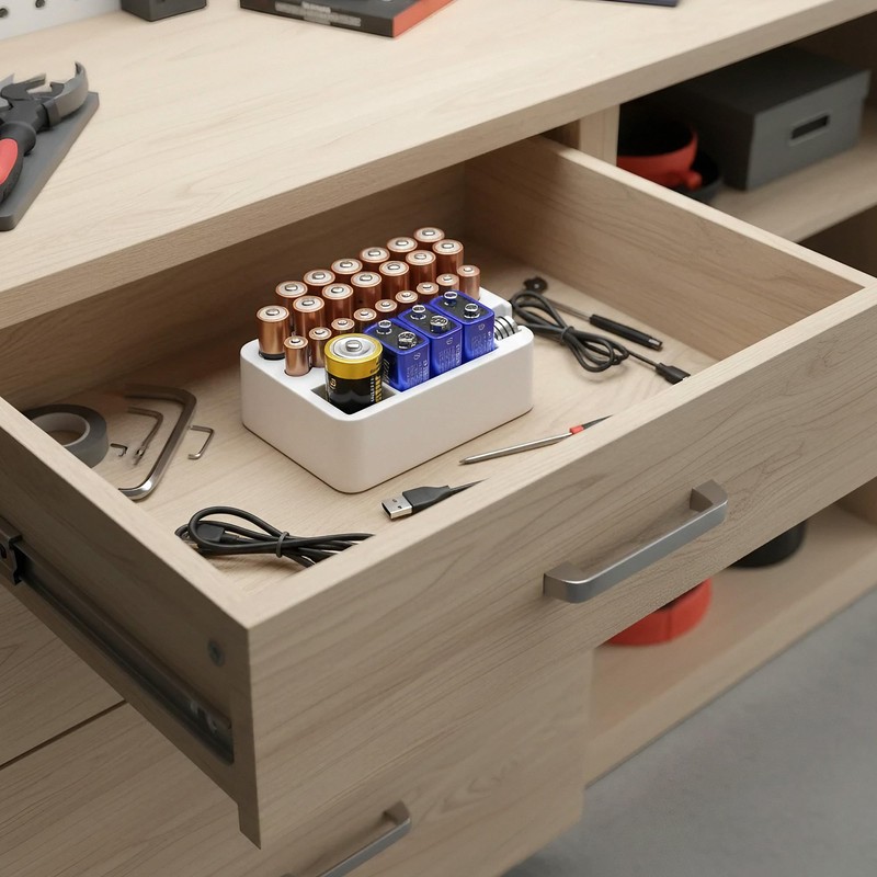 TOCCOOL Drawer-Style Battery Organizer Box, Plastic Storage Case for AA