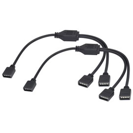 HCFeng 4 Pins Y-Splitter 2way Cable 4 Pin Y Splitter LED Splitter Cable Flex LED Strip Connector for SMD 5050 3528 RGB LED Light Strip [30cm/12inch] [2way-black-2pack]