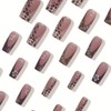 24Pcs Long Coffin Square Fake Nails Coffee Leopard Flower French