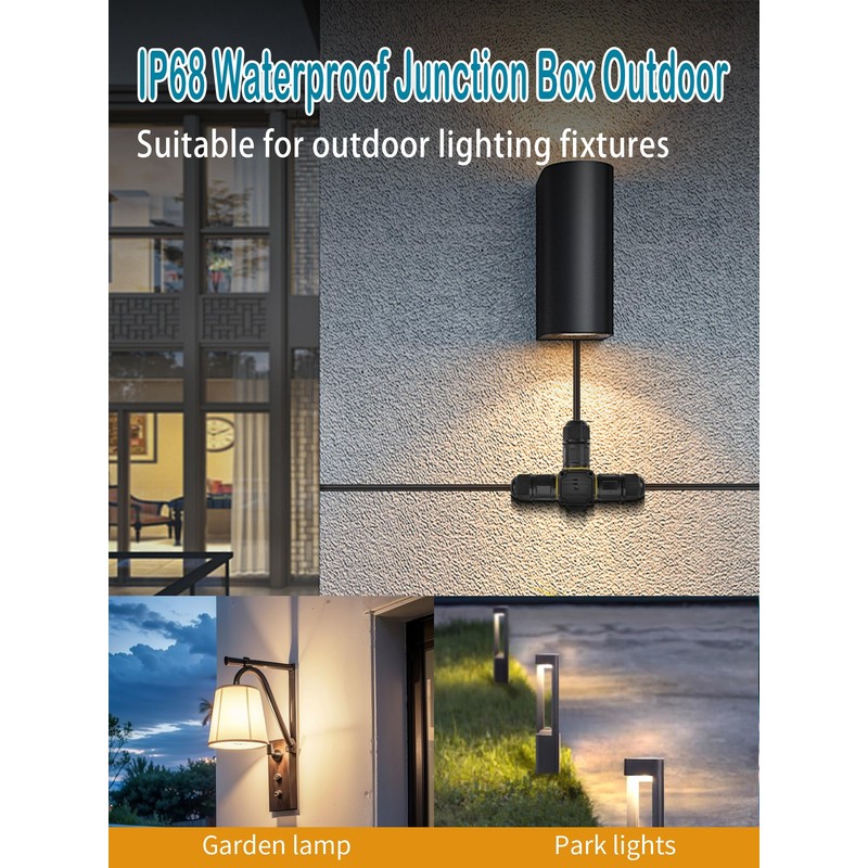 YACSEJAO 3 Pin Outdoor Junction Box 2/3/4 Way IP68 Waterproof