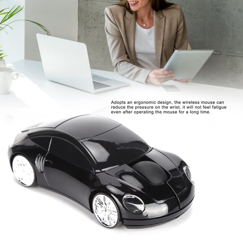 ASHATA Wireless 2.4G Mouse, Cute Car Mouse with USB Receiver,