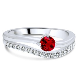 Planetys - 925/1000 Sterling Silver Rhodium Plated Ring for Women with Natural Ruby Gemstone, Metal, Ruby