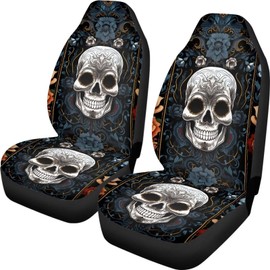 Nittanovaca Skull Floral Car Seat Covers for Front Seat, Waterproof Auto Seat Covers Non Slip Car Seat Covers for Women Men, Decorative Auto Interior Accessories, 2 Pack