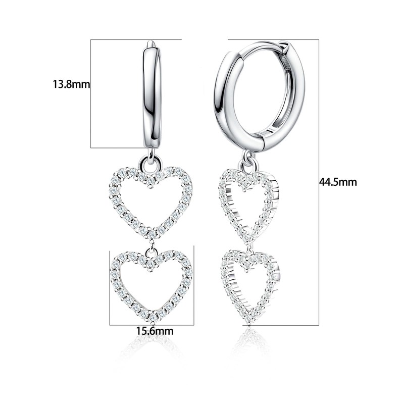 Sterling Sliver Love Heart Hoop Earrings with Dangle Charms for