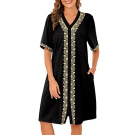 Bloggerlove Nightgowns for Women Plus Size 100% Cotton Night Dress with Button Long Muumuu Night Gowns