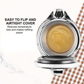 OVENTE Stainless Steel Gravy Boat with Hinged Lid, 14Oz Insulated Sauce Jug for Serving Cream, Salad Dressing or Syrup at Thanksgiving, Christmas, Holidays, Family Dinner and Parties, Silver GB4541S