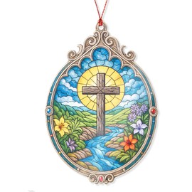 RUSATEN Cross3 Christmas ornament 2025, Suncatcher Effect stained glass window hanging, car hanging accessories