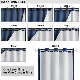 OWENIE 100% Blackout Curtain Liner for Bedroom 2 Panles Set, Total Black Out Curtains for Bedroom Windows, 2 Pcs Curtain Liner Per Set with 17 Pieces Rings, (Greyish White, 40x50 2 Pieces)