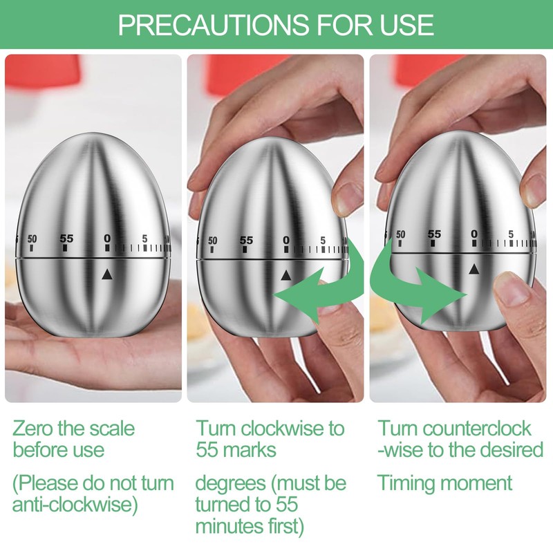Rseuphiee Egg Timer, Kitchen Timer Egg Made of Stainless Steel,